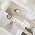 Beige braided belt for women, retro woven belt with metal buckle, casual waist accessory - 105cm / White