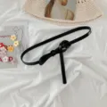 Women black thin leather belt holeless waist strap stylish daily dress accessory. - Black