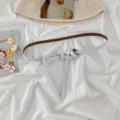 Women white thin genuine leather belt, holeless decorative dress waist belt stylish. - White