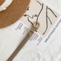 Minimalist women narrow leather belt with gold buckle chic casual fashion accessory for jeans - Apricot