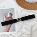 Women's elastic stretch belt with metal buckle, casual waist cinch for dress and pants. - Metal Round Buckle (Black)