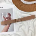 Khaki stretch elastic belt for women, fashionable invisible buckle waist belt for dresses and pants. - Metal Round Buckle (Khaki)