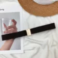 Women stretch elastic belt with gold metal buckle casual waist cincher for dress jeans. - Metal Square Buckle (Black)