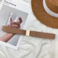 Women's brown elastic waist belt, stretchable waist-cinching belt with gold metal buckle. - Metal Square Buckle (Khaki)