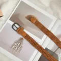 Women's brown braided belt retro PU leather waist belt with metal pin buckle casual jeans accessory - 105cm / Earthy Yellow