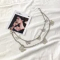 Silver double layer metal chain belt with hollow butterfly pendants, trendy hip-hop style accessory. - Large Butterfly Chain