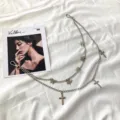 Silver double layer chain belt with cross and butterfly charms for women fashion hip hop style. - Butterfly And Cross Charms Chain
