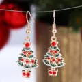 Orecchini pendenti albero di Natale smalto rosso verde simpatici regali di gioielli festivi donna - Stile Albero di Natale Oro Rosso Verde Bianco (YD-302)
