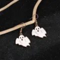 Halloween Fantasma Orecchini Pendenti Carino Bianco Smalto Oro Metallo Gancio Festa Gioielli - Orecchini Fantasma Bianco Bordo Dorato (9.20.4)