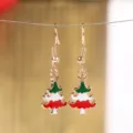 Weihnachtsbaum Ohrringe Lang Süße Emaillierte Feiertag Ohrhänger Goldfarben Festlicher Schmuck - Dreifarbiger Weihnachtsbaum Stil (9.20.2)