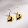 Halloween bat enamel drop earrings gold alloy creative holiday party jewelry accessories gift - Yellow Round Disc Black Bat Style (YD-301)