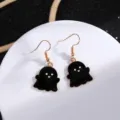 Orecchini pendenti fantasma nero di Halloween simpatici smalto gioielli spettrali per donne - Orecchini Fantasma Bocca Cuore Nero Oro (9.20.4)