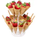 Double layer clear acrylic ice cream cone holder stand for party dessert display and treats. - Clear