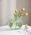 Acrylic wavy flower vase small fish tank transparent desktop ornament for home decor setup - Glass Cyan 5cm