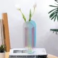 Close-up detail shot of the modern iridescent acrylic arch vase showcasing unique fluted texture. - Colorful Small Arch