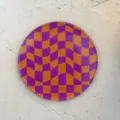 Round retro wavy checkered acrylic coaster decorative mat for coffee shop home bar table - Orange Purple