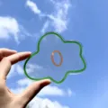 Clear acrylic flower shaped coaster detail view, transparent design with green border and orange ring. - Green Outer Orange Inner