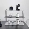 Acrylic 2-tier desktop storage rack, modern clear cosmetic and skincare organizer shelf. - 3-Layer / Frosted + Black Stainless Steel Rod