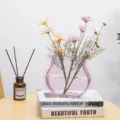 Clear pink acrylic flat vase with artificial flowers tabletop decor modern minimalist ornament - Pink 5cm