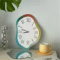 Nordic creative irregular wall clock with Roman numerals, modern silent aesthetic desk decor. - Rainbow