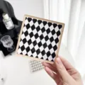 Retro Nordic Acrylic Checkerboard Coaster Black And White Square Cup Mat Decoration - Black White and Gold