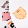 Cute cartoon acrylic cat ear coaster set creative heat insulation mat desktop decor - Fat Ginger Cat