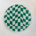 Minimalist vintage checkerboard round acrylic coaster, stylish decorative perfume tray. - Green/White