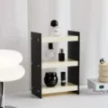 Organizador cosmético de acrílico estante de almacenamiento de perfume de escritorio multinivel - Una fila / Blanco Crema y Negro
