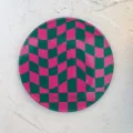Retro pink green wavy checkerboard acrylic coaster round minimalist cup pad table decor - Rose Red Green