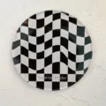 Minimalist retro black white wavy checkerboard round acrylic coaster for coffee shop decor - Black and White
