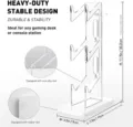 Acrylic 3-layer game controller stand detail view showing dimensions and non-slip rubber feet. - White Three Tier