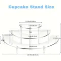 3-tier clear acrylic cupcake stand dimension diagram, perfect for dessert and cosmetic display. - Transparent (1 Piece)
