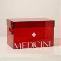 Translucent red acrylic medicine storage box with dustproof lid and handle for home use - Black Tea