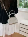 Trendy silver metallic women shoulder bag, stylish crossbody tote bag for daily fashion wear. - Silver