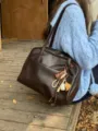 Retro brown leather shoulder bag for women, large capacity versatile tote and axilla bag. - Coffee