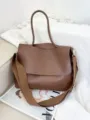 Large capacity brown women shoulder bag, stylish wide strap crossbody commuter tote bag for daily. - Without Shoulder Strap / Brown