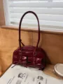 Borsa a spalla con fiocco rosso vino, elegante borsa da bowling per donna stile lavoro. - Borgogna
