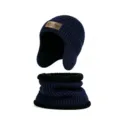 Conjunto de gorro de punto de invierno cálido con orejeras y calentador de cuello polar. - Ajustable / Azul Marino (Gorro + Bufanda)