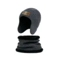 Conjunto de gorro de punto y calentador de cuello, gris forrado de polar para invierno. - Ajustable / Gris Oscuro (Gorro + Bufanda)