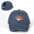 Gorra de béisbol de mezclilla con coleta, bordado de zorro tierno y correa trasera ajustable. - Ajustable / Azul Marino