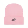 Berretto in maglia rosa con design a onda ricamato nero, cappello caldo invernale casual. - Regolabile / Rosa