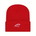 Berretto in maglia rossa con ricamo onda bianca, cappello invernale caldo esterno. - Regolabile / Rosso