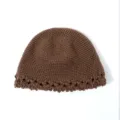 Brown crochet hollow lace basin knitted hat, stylish outdoor brimless knit cap design. - Adjustable / Coffee