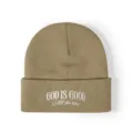 Khaki gebreide muts wintermuts met witte God is Good borduursel casual warme muts voor dag. - Verstelbaar / Kaki