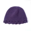 Purple crochet lace bucket knit hat, stylish handmade style casual warm winter accessory. - Adjustable / Purple
