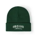 Donkergroene gebreide muts met witte borduursel, casual warme wintermuts voor outdoor. - Verstelbaar / Donkergroen