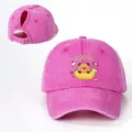 Rosa gewaschene Pferdeschwanz Kappe mit süßem Capybara Bananen Print für tägliche Outdoor - Verstellbar / Fuchsia