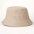 Beige bucket hat featuring a stylish Mama embroidery script, perfect for casual outdoor wear. - One Size / Khaki