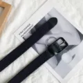 Woven elastic belt for women and men, casual stretch braided belt with metal pin buckle. - Gunblack Navy Blue