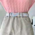 Woven elastic canvas belt for women, casual summer style, stylish accessory for jeans and trousers. - 100cm / Pink Blue Yellow